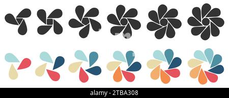 Gocce d'acqua o foglie che formano un fiore circolare, versione con tre o otto petali - può essere utilizzato come elemento infografico Illustrazione Vettoriale