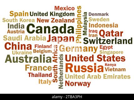 Paesi nel mondo: Illustrazione vettoriale di parole cloud Illustrazione Vettoriale