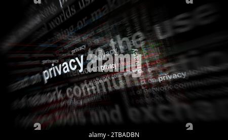 Privacy protezione dell'identità e sicurezza Internet sono le notizie principali sui media internazionali. Concetto astratto di titoli di notizie sui display del rumore. TV Glit Foto Stock