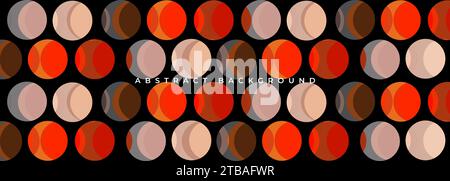 Sfondo geometrico astratto futuristico luminoso con cerchi e sfere colorate. Illustrazione vettoriale banner largo orizzontale. Illustrazione Vettoriale