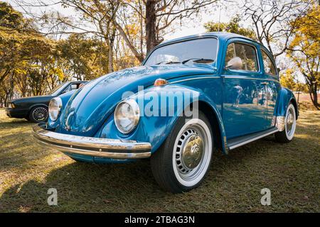 Veicolo Volkswagen Beetle Fusca modello 1300 in mostra alla riunione mensile delle auto d'epoca nella città di Londrina, Brasile. Foto Stock