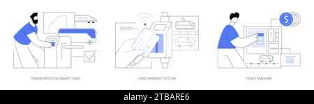 Metodi di pagamento dei trasporti pubblici illustrazioni vettoriali isolate se Illustrazione Vettoriale