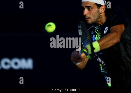 Puerto Cabello, Carabobo, Venezuela. 5 dicembre 2023. 5 dicembre 2023. Juan Bautista Torres, argentino, partecipa al torneo internazionale di tennis Dracula Open nella città di Puerto Cabello, Venezuela. Foto: Juan Carlos Hernandez (Credit Image: © Juan Carlos Hernandez/ZUMA Press Wire) SOLO USO EDITORIALE! Non per USO commerciale! Foto Stock