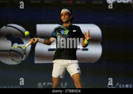 Puerto Cabello, Carabobo, Venezuela. 5 dicembre 2023. 5 dicembre 2023. Juan Bautista Torres, argentino, partecipa al torneo internazionale di tennis Dracula Open nella città di Puerto Cabello, Venezuela. Foto: Juan Carlos Hernandez (Credit Image: © Juan Carlos Hernandez/ZUMA Press Wire) SOLO USO EDITORIALE! Non per USO commerciale! Foto Stock