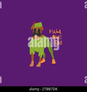 Cane in costume di Halloween archer. Felice illustrazione vettoriale di Halloween. Ideale per cartoline di vacanza, decorazioni, inviti e adesivi Illustrazione Vettoriale