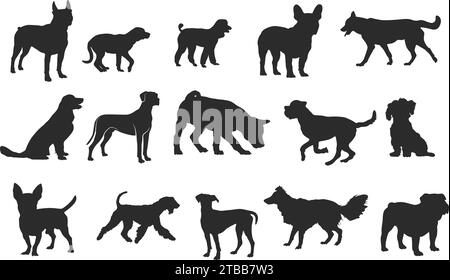 Silhouette cane, silhouette cane, silhouette razze cane, icona cane, Clipart cane, logo del cane. Illustrazione Vettoriale