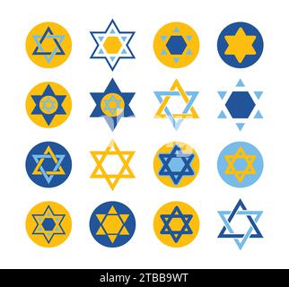 Set di icone colorate Star of David simbolo ebraico Illustrazione Vettoriale
