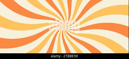 Sfondo di gelato radiale vorticoso. Spirale vortex arancione. Schema psichedelico a spirale. Consistenza lecca-lecca-lecca arancione. Dolcetti a vortice Illustrazione Vettoriale