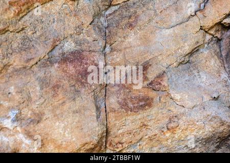 PHA Phak Wan, pitture rupestri preistoriche a enormi massi, distretto di Song Dao, Sakon Nakhon, Isan, Thailandia, sud-est asiatico, Asia Foto Stock