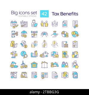 Set di icone colore RGB agevolazioni fiscali Illustrazione Vettoriale