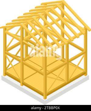 Illustrazione della struttura dell'edificio, illustrazione isometrica del telaio in acciaio (acciaio), illustrazione vettoriale Illustrazione Vettoriale