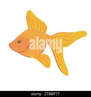 Illustrazione vettoriale di pesci d'acquario dorati. Icona animaletto colorata su sfondo bianco. Pesce arancione brillante in stile piatto. Illustrazione Vettoriale