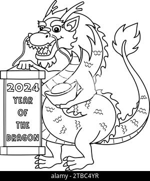 2024 Year of the Dragon Isolated Coloring Page Illustrazione Vettoriale