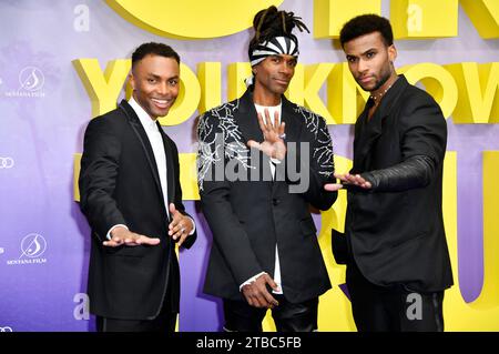 Elan Ben Ali, Fabrice Morvan und Tijan Njie bei der Premiere des Kinofilms "Girl you know it's true" im Zoo Palast. Berlino, 05.12.2023 Foto Stock