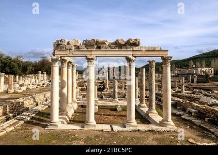 Stratonikeia è una delle rare città antiche in cui l'architettura carica, romana e ottomana si intrecciano. Foto Stock