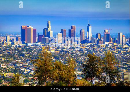 Lo skyline di Los Angeles è stato fotografato da Griffith Park Foto Stock