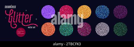Set di motivi glitter senza cuciture, sfondi colorati lucidi e senza cuciture con texture più lucide. Sfondo astratto del vettore delle vacanze. Illustrazione vettoriale Illustrazione Vettoriale