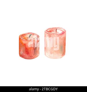 Due candele. Illustrazione acquerello isolata su sfondo bianco. Biglietti d'auguri per San Valentino, inviti di nozze, striscioni, poster, copertine. Foto Stock