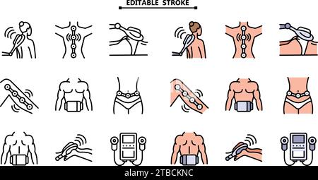 Vettore dell'icona della linea del dispositivo per terapia magnetica. Tratto modificabile. Set di icone per la medicina alternativa con terapia magnetica, per modelli, Web design e infografiche Illustrazione Vettoriale