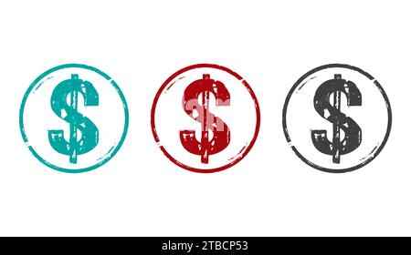 Icone del timbro del simbolo del dollaro in poche versioni a colori. USD american Money USA Sign Concept illustrazione del rendering 3D. Foto Stock