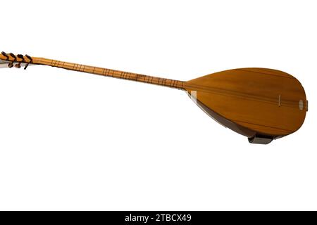 Baglama o saz è un tipo di strumento a corda comunemente usato nella musica popolare turca. Sfondo bianco isolato Foto Stock