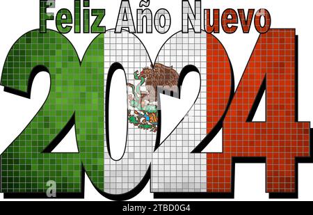 Felice anno nuovo 2024 con la bandiera del Messico all'interno - illustrazione, 2024 NUMERI FELICE ANNO NUOVO Illustrazione Vettoriale