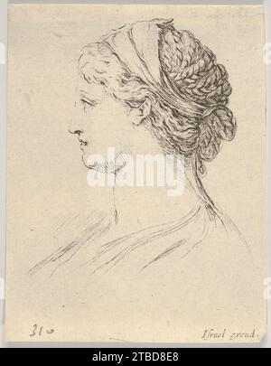 Tavola 3: Testa di donna con capelli intrecciati, girata di profilo a destra, da "teste e figure varie" (Diverses tetes et figures) 2012 di Stefano della bella Foto Stock