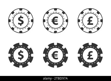 Icone del chip casinò con simboli di denaro. Illustrazione vettoriale Illustrazione Vettoriale
