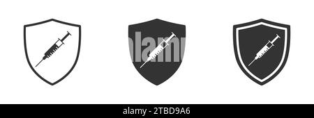 Simbolo di vaccinazione e immunizzazione. Icona siringa nello scudo. Illustrazione vettoriale Illustrazione Vettoriale