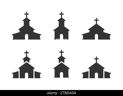 Set di icone della chiesa cristiana. Illustrazione del vettore piatto Illustrazione Vettoriale