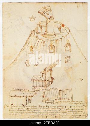 Mariano di Jacopo dit Taccola.1382-1453.Mine de sape d'une forteresse. Foto Stock