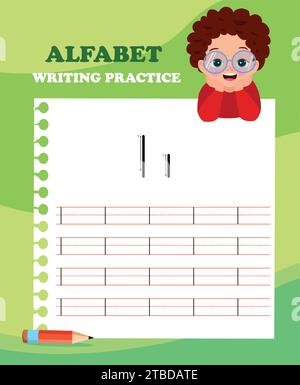 Foglio di lavoro per il ricalco delle lettere alfabetiche con tutte le lettere alfabetiche. Pratica di scrittura di base per bambini all'asilo Illustrazione Vettoriale