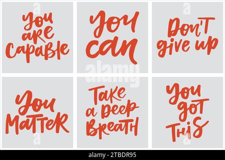 Serie di citazioni ispiratrici scritte a mano. Illustrazioni calligrafiche moderne per poster, schede, ecc. Illustrazione Vettoriale