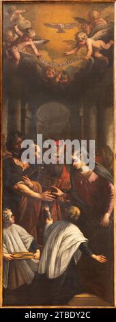 VICENZA, ITALIA - 5 NOVEMBRE 2023: Il dipinto dell'espiatorio della Beata Vergine Maria e San Giuseppe nella chiesa di San Lorenzo Foto Stock