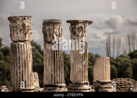 Stratonikeia è una delle rare città antiche in cui l'architettura carica, romana e ottomana si intrecciano. Foto Stock