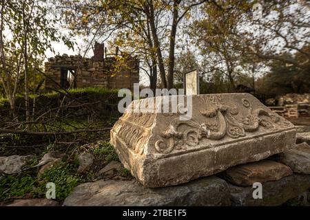 Stratonikeia è una delle rare città antiche in cui l'architettura carica, romana e ottomana si intrecciano. Foto Stock