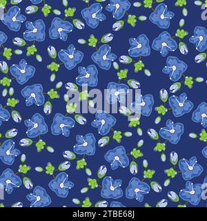 Motivo senza cuciture con boccioli di fiori scordami blu su sfondo blu Illustrazione Vettoriale