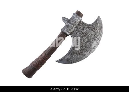 Ascia medievale isolata su sfondo bianco con sentiero di taglio Foto Stock
