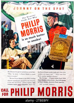 1947 Philip Morris ad. Johnny sul posto. Call for Philip Morris' Foto Stock