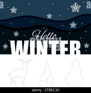 Poster invernale Hello con icone natalizie poster in carta Vector Illustrazione Vettoriale