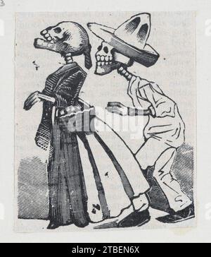 Uno scheletro maschio che cammina dietro uno scheletro femminile (vignetta per la festa dei morti) 1930 di Jose Guadalupe Posada Foto Stock