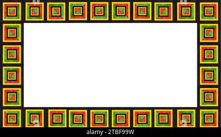 Cornice artistica banner vuoto motivi tribali africani tradizionali, rosso nero verde giallo. Kwanzaa. Il mese della storia nera. Juneteenth. Acquerello disegnato a mano Foto Stock