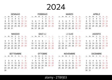 calendario italiano 2024. Illustrazione vettoriale stampabile e modificabile per l'Italia. calendario annuale di 12 mesi. Orizzontale Illustrazione Vettoriale