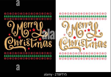 Buon Natale, tshirt vettoriale, sfondo nero Illustrazione Vettoriale