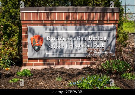 Il cartello di benvenuto al Dayton Aviation Heritage National Historical Park, al Wright-Dunbar Interpretive Center e all'Aviation Trail Visitor Center e al Mus Foto Stock