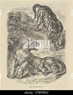 Tigress attaccata da una tigre mentre allattava il suo giovane 1932 da Eugene Delacroix Foto Stock