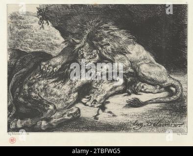 Lion Devouring a Horse 1922 di Eugene Delacroix Foto Stock