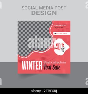 Nuovo modello di banner quadrato minimo per la vendita invernale modificabile. Adatto per post sui social media e annunci Web o Internet. Progettazione di modelli di illustrazione vettoriale Illustrazione Vettoriale