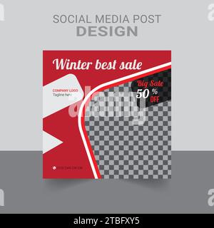 Nuovo modello di banner quadrato minimo per la vendita invernale modificabile. Adatto per post sui social media e annunci Web o Internet. Progettazione di modelli di illustrazione vettoriale Illustrazione Vettoriale
