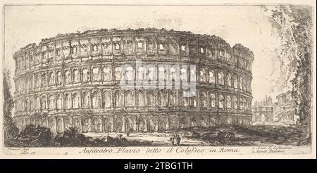 Tavola 12: Anfiteatro Flavio, chiamato Colosseo. 1. Arco di Costantino. 2) Colle Palatino. (Anfiteatro Flavio detto il Colosseo in Roma. 1) Arco di Costantino. 2) Monte Palatino.), da "Antichita Romane de' tempi della Repubblica, e de' primi Imperatori" 1937 di Giovanni Battista Piranesi Foto Stock